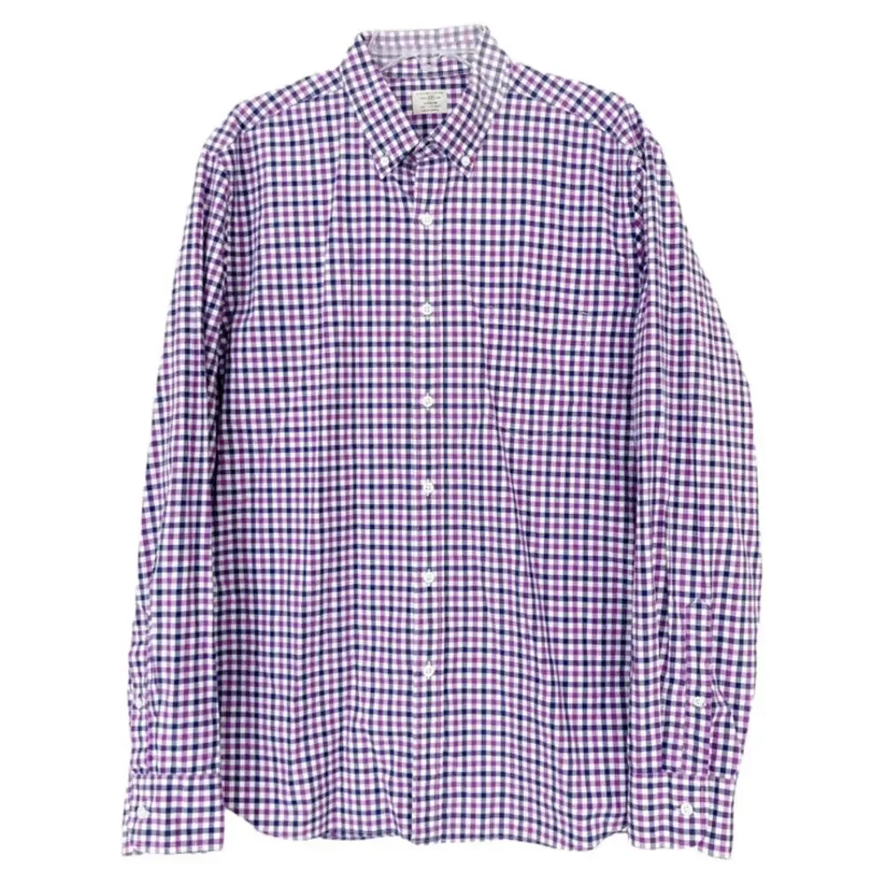 J. Crew Black Purple White Plaid Long Sleeve Button Down Sz L